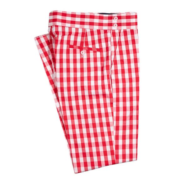 Mens Gurkha Pants Red White Check Plaid Slim Straight High Waist Flat Front 32 - Picture 1 of 6